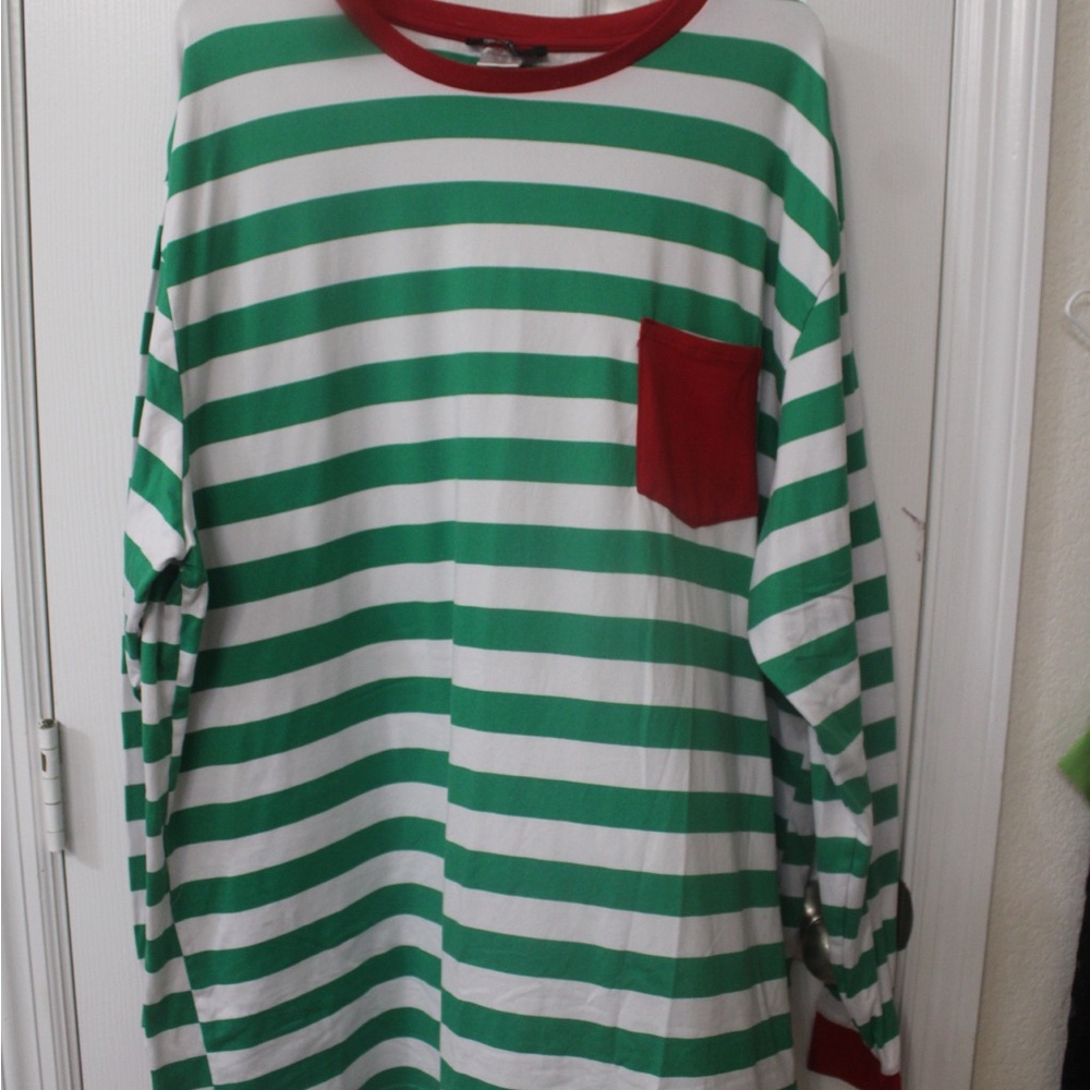 Christmas L 2pc Pajama Set Green & White Stripes Unisex Holiday gear by George